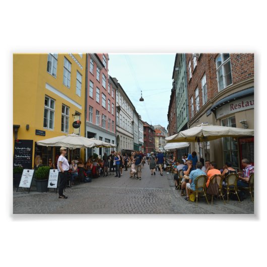 Kopenhagen, Denemarken, Sidewalk Cafes Foto Afdruk (Voorkant)