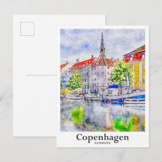 Kopenhagen Denemarken Travel Waterverf Hand geteke Briefkaart (Voorkant / Achterkant)