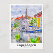 Kopenhagen Denemarken Travel Waterverf Hand geteke Briefkaart (Voorkant)