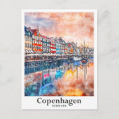 Kopenhagen Denemarken Waterverf Schets Hand geteke Briefkaart (Voorkant)
