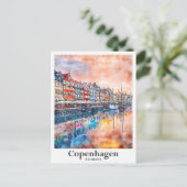 Kopenhagen Denemarken Waterverf Schets Hand geteke Briefkaart (Staand voorkant)