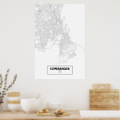Kopenhagen, Denemarken (zwart op wit) Poster (Keuken)