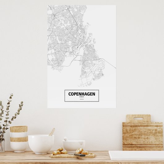 Kopenhagen, Denemarken (zwart op wit) Poster (Keuken)
