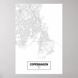 Kopenhagen, Denemarken (zwart op wit) Poster