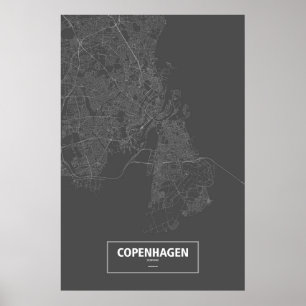 Kopenhagen, Denemarken (zwart wit) Poster