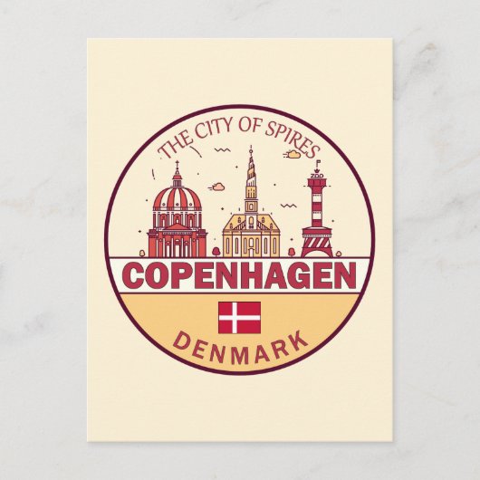 Kopenhagen Denmark City Skyline Emblem Briefkaart (Voorkant)