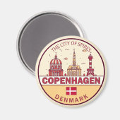 Kopenhagen Denmark City Skyline Emblem Magneet (Voorkant / Achterkant)