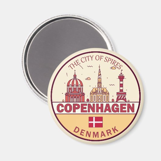 Kopenhagen Denmark City Skyline Emblem Magneet (Voorkant / Achterkant)