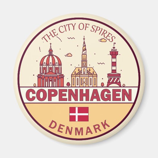 Kopenhagen Denmark City Skyline Emblem Magneet (Voorkant)
