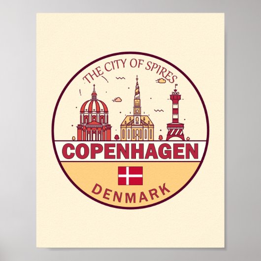 Kopenhagen Denmark City Skyline Emblem Poster (Voorkant)