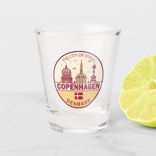 Kopenhagen Denmark City Skyline Emblem Shot Glas (Voorkant)