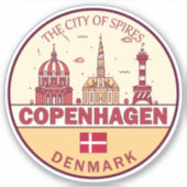 Kopenhagen Denmark City Skyline Emblem Sticker (Voorkant)