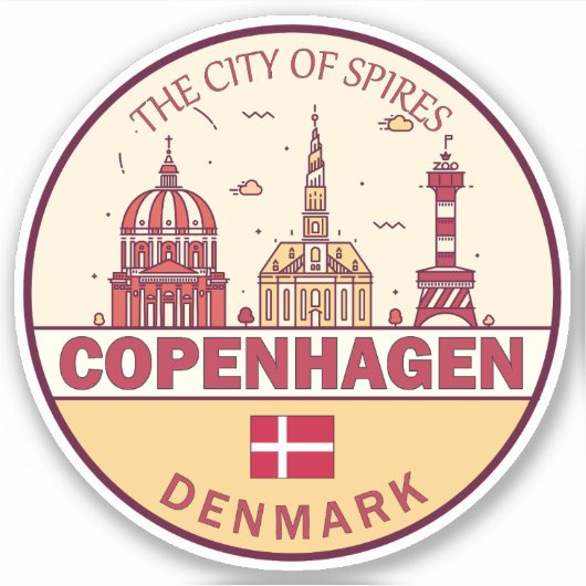 Kopenhagen Denmark City Skyline Emblem Sticker (Voorkant)