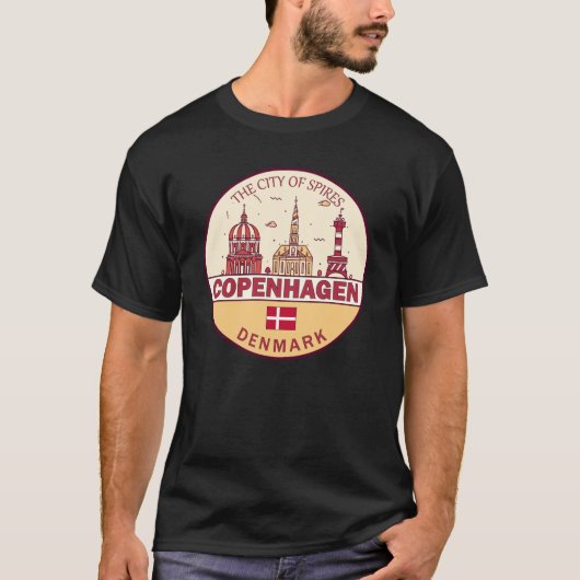 Kopenhagen Denmark City Skyline Emblem T-shirt (Voorkant)