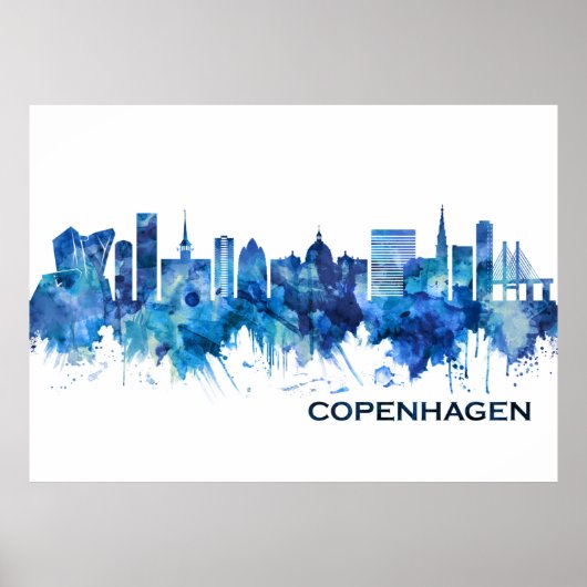 Kopenhagen Denmark Skyline Blue Poster (Voorkant)