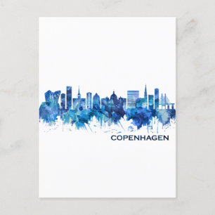Kopenhagen Denmark Skyline Blue Uitnodiging Briefkaart
