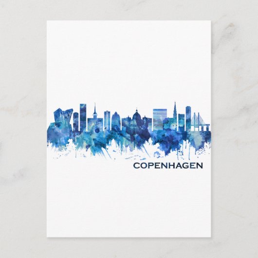 Kopenhagen Denmark Skyline Blue Uitnodiging Briefkaart (Voorkant)