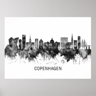 Kopenhagen Denmark Skyline BW Poster