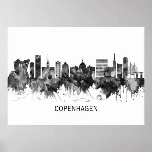 Kopenhagen Denmark Skyline BW Poster (Voorkant)