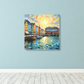 Kopenhagen Nyhavn Haven Glow Canvas Kunst (Insitu (Houten vloer))