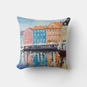 Kopenhagen op een zonnige dag, kleurrijke gebouwen kussen