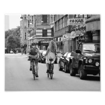 Kopenhagen overvalt op fietsen, zwart en wit.