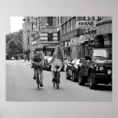 Kopenhagen overvalt op fietsen, zwart en wit. poster (Voorkant)