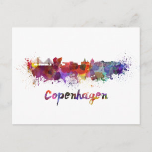 Kopenhagen-skyline in waterverf briefkaart