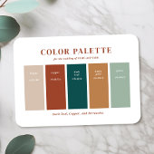 Koper, beige en donker Blauwgroen bruiloft kleuren Informatiekaartje