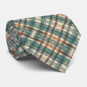 Koper, Blauw-Groen & Crème Grunge Plakt Patroon Stropdas (Opgerold)