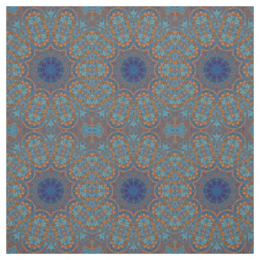 Koper Blauwe Circles Indische afdrukstructuur Stof (Swatch)