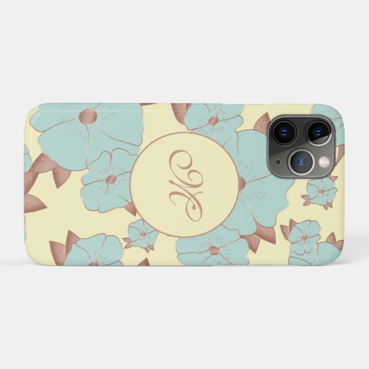 Koper Bleke Blauwgroen flora op parelgeel Case-Mate iPhone Case (Achterkant (horizontaal))