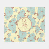 Koper Bleke Blauwgroen flora op parelgeel Fleece Deken (Voorkant (Horizontaal))