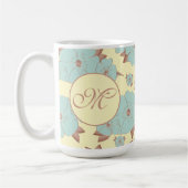 Koper Bleke Blauwgroen flora op parelgeel Koffiemok (Links)