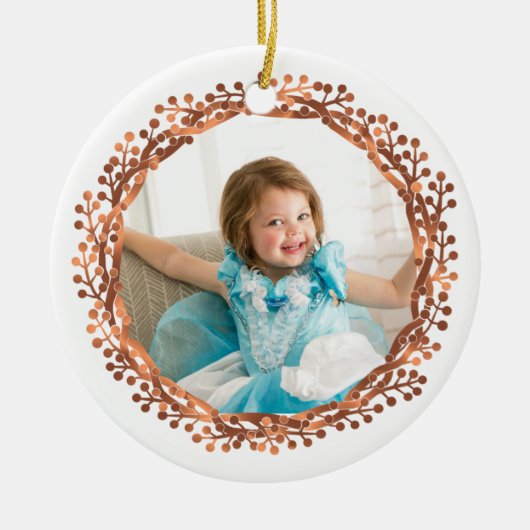 Koper-blik Berry wreath & Merry kerstscript Keramisch Ornament (Voorkant)