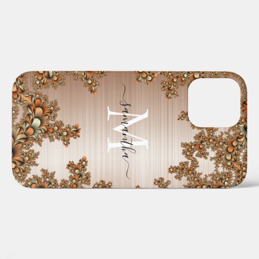 Koper Bloemen Metallic Handgeschreven Monogram Case-Mate iPhone Case (Achterkant (horizontaal))