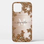 Koper Bloemen Metallic Handgeschreven Monogram Case-Mate iPhone Case (Achterkant)