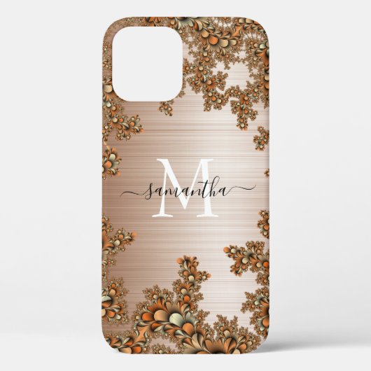 Koper Bloemen Metallic Handgeschreven Monogram Case-Mate iPhone Case (Achterkant)