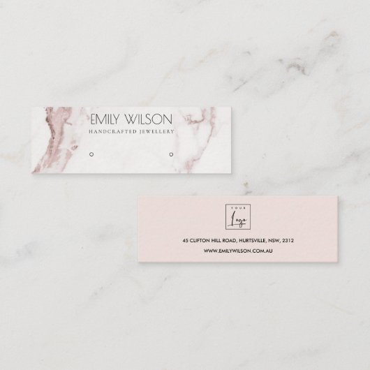 KOPER BLUSH PINK MARBLE STUD EARRING DISPLAY LOGO MINI VISITEKAARTJE (Voorkant / Achterkant)