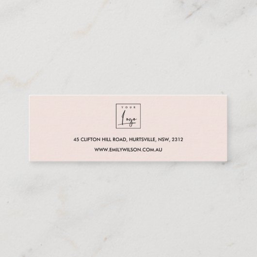 KOPER BLUSH PINK MARBLE STUD EARRING DISPLAY LOGO MINI VISITEKAARTJE (Achterkant)