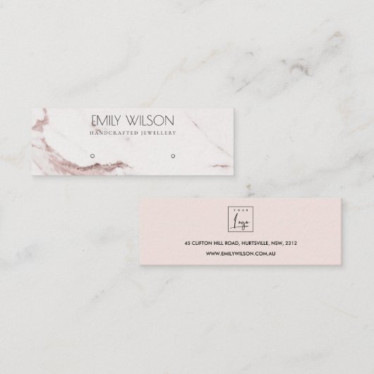 KOPER BLUSH PINK MARBLE STUD EARRING DISPLAY LOGO MINI VISITEKAARTJE (Voorkant / Achterkant)