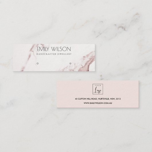 KOPER BLUSH PINK MARBLE STUD EARRING DISPLAY LOGO MINI VISITEKAARTJE (Voorkant / Achterkant)