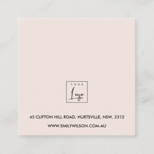 KOPER BLUSH PINK MARBLE STUD EARRING DISPLAY LOGO VIERKANTE VISITEKAARTJE (Achterkant)