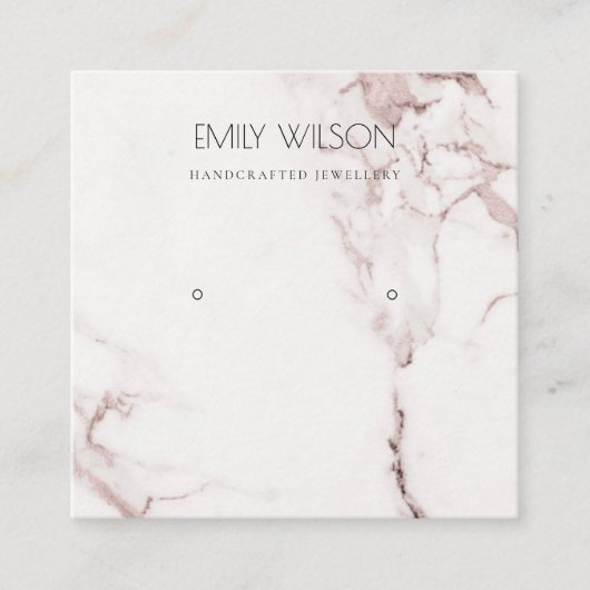 KOPER BLUSH PINK MARBLE STUD EARRING DISPLAY LOGO VIERKANTE VISITEKAARTJE (Voorkant)