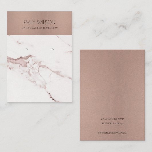 KOPER BLUSH PINK MARBLE TEXTURE EARRING DISPLAY VISITEKAARTJE (Voorkant / Achterkant)