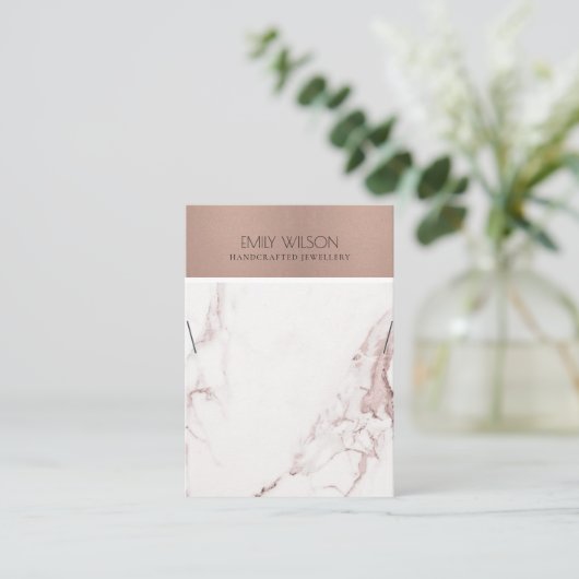 KOPER BLUSH PINK MARBLE TEXTURE KETTING DISPLAY VISITEKAARTJE (Staand voorkant)