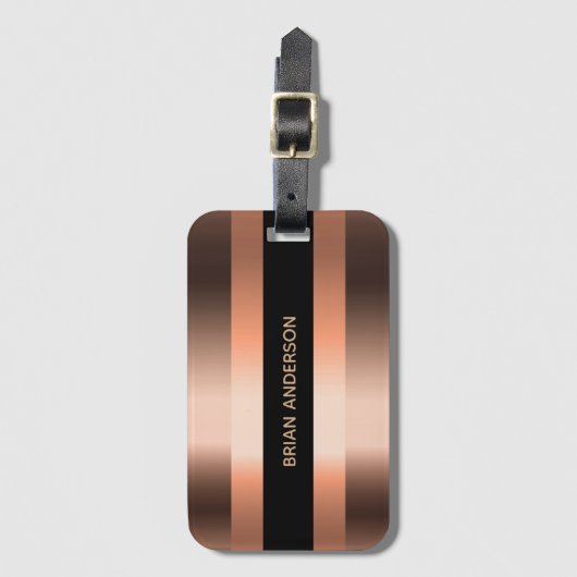 Koper brons metalen zwart naam bagagelabel (Voorkant (verticaal))