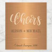 Koper brons metallic als proost bruiloft wijn etiket (Enkel label)