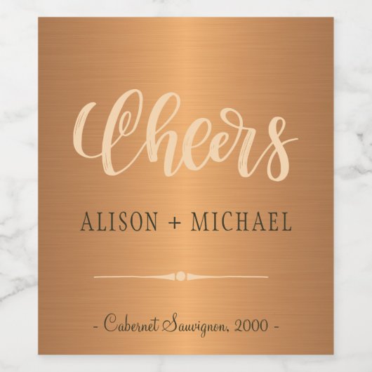 Koper brons metallic als proost bruiloft wijn etiket (Enkel label)