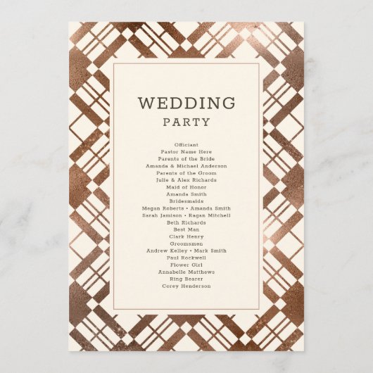 Koper Brons Rustieke Herfst Plaid Trouwceremonie Programmakaart (Achterkant)